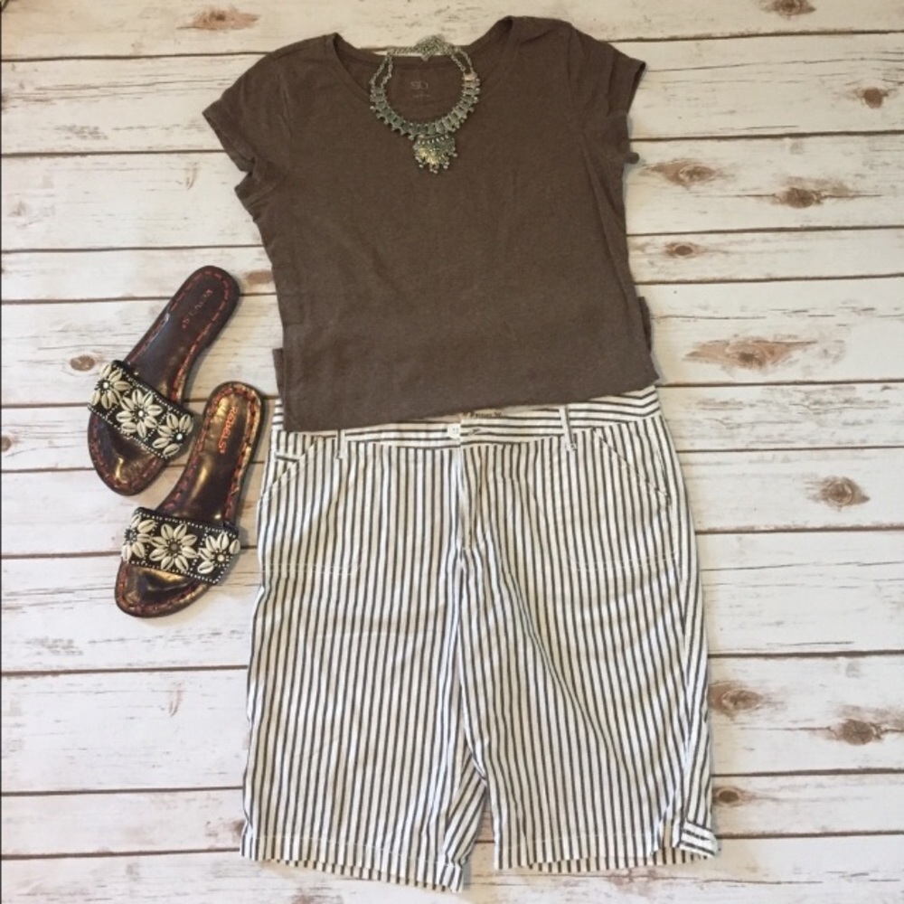 Brown and White Set  Striped Shorts and Top